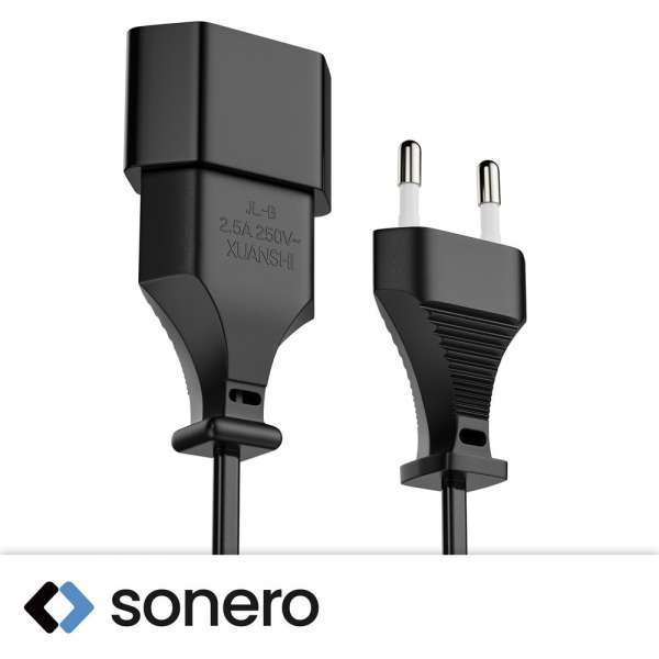 Netzkabel Verlängerung - Euro Stecker gerade auf Euro Buchse gerade. Schwarz. 3,00m