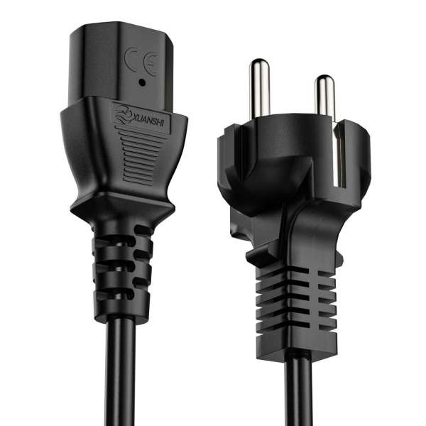 Netzkabel - Schutzkontakt Stecker gerade auf IEC Buchse (C13) gerade. Schwarz. 3,00m