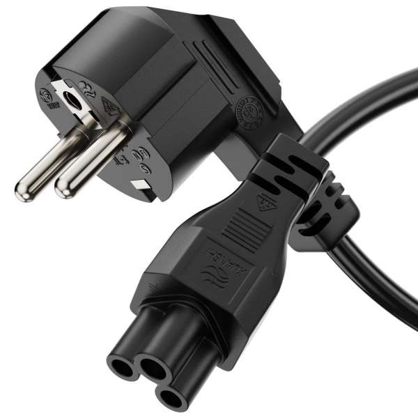 Netzkabel - Schutzkontakt Stecker 90° auf IEC Buchse (C5) gerade. Schwarz. 2,00m