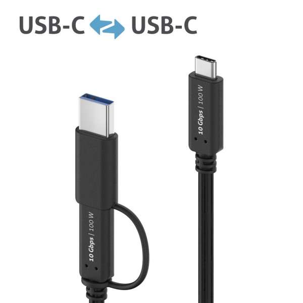 USB-C auf USB-C Kabel mit USB-A Aufsatz - 3.2 Gen 2x1, 5A, 10G, DP Alt Mode - iSerie - schwarz - 0,50m