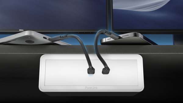 mediahub2 - 7 Steckplätze, freistehend auf dem Tisch - weißes Gehäuse und mattweiße Module. M2 Dock. Buchse - Keine. Stecker - Keiner