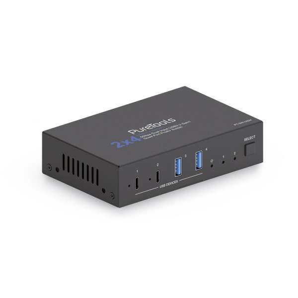 PureTools - 2x4 USB3.2 Gen1 Switch - 5Gbps - Dual Input USB3.2 Gen1 Quad Port ProAV Switch
