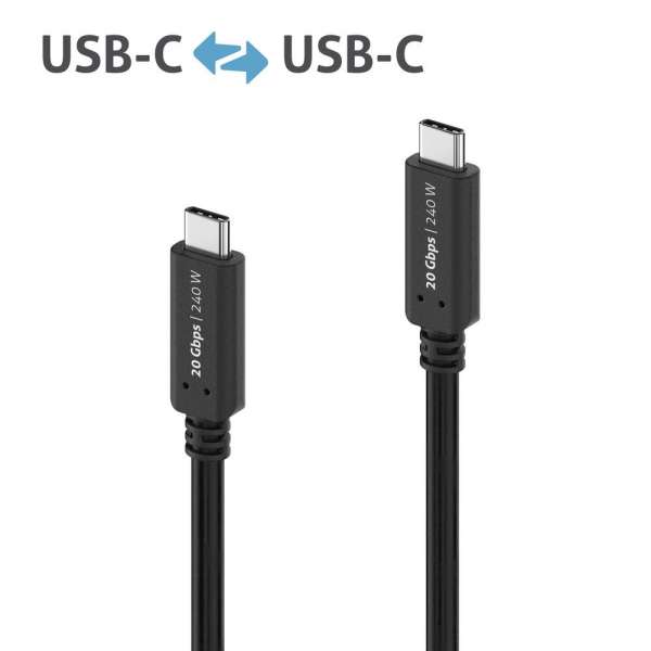 USB-C auf USB-C Kabel - USB4 Gen 2x2, 5A, EPR 240W, 20G, DP Alt Mode - iSerie - schwarz - 0,50m