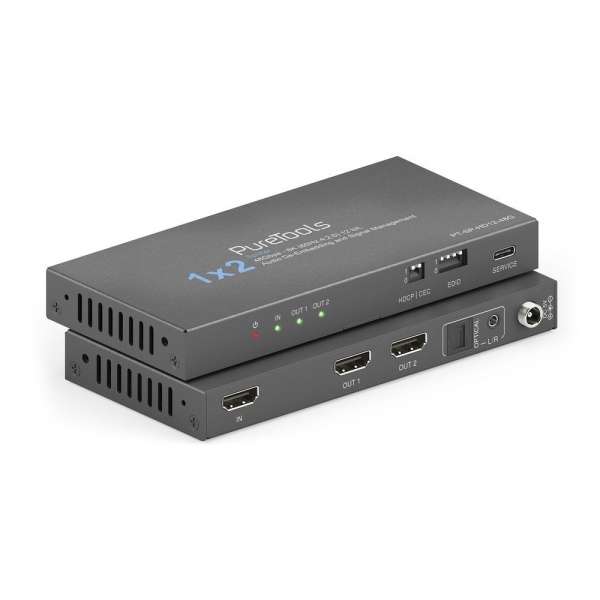 PureTools - 1x2 HDMI2.1 Splitter - 48Gbps - 8K (60Hz 4:2:0) 12 bit, Audio De-Embedding und Signal Management