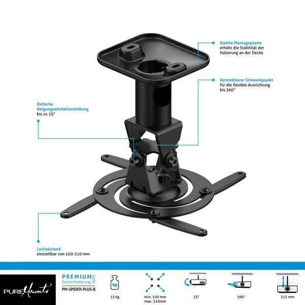 PureMounts® Projektor Halterung Spider Plus Schwarz