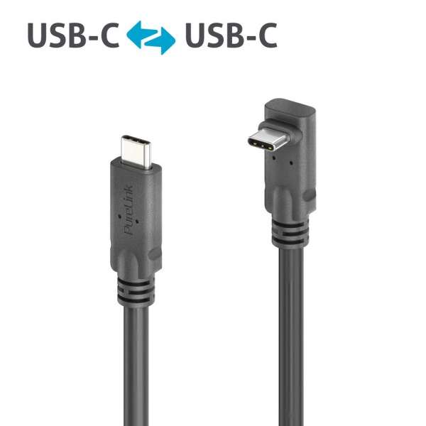 USB-C auf 90° USB-C Kabel (oben/unten) mit E-marker USB4 Gen2x2 20Gbps, 100W - PureInstall 3.00m