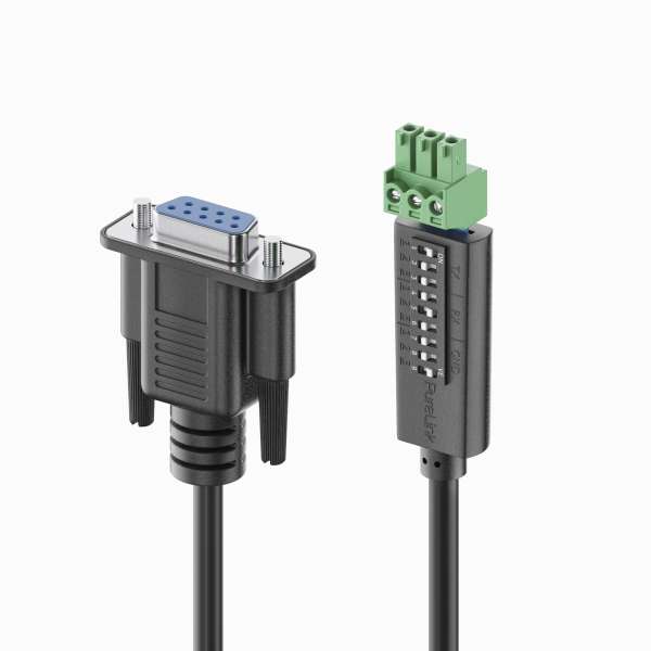 PureTools - RS232 Kabel - 9 pin D-Typ/3 pin Phoenix mit DIP Switch pin Einstellung, 1,5m