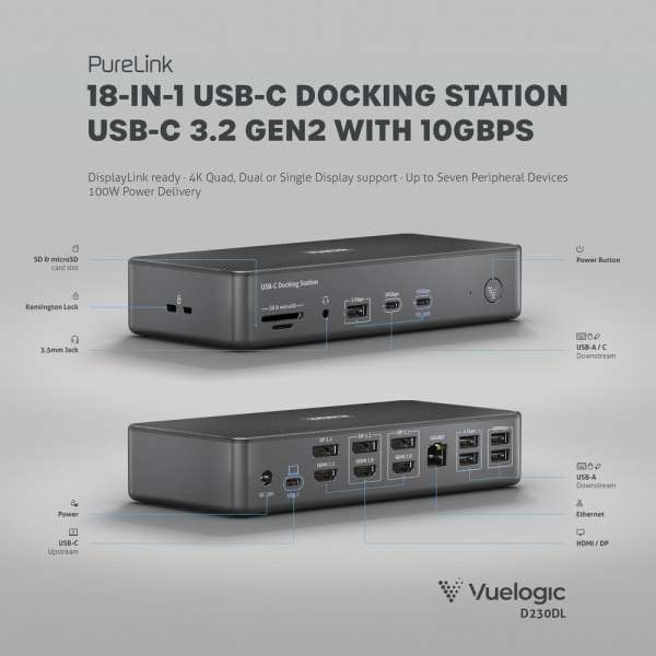 Vuelogic - USB-C Docking Station - Quad Display DisplayLink ready - 8K-Unterstützung
