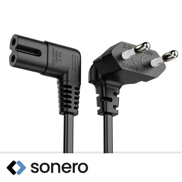 Netzkabel - Euro Stecker 90° auf IEC Buchse (C7) 90° - 1.00m - schwarz