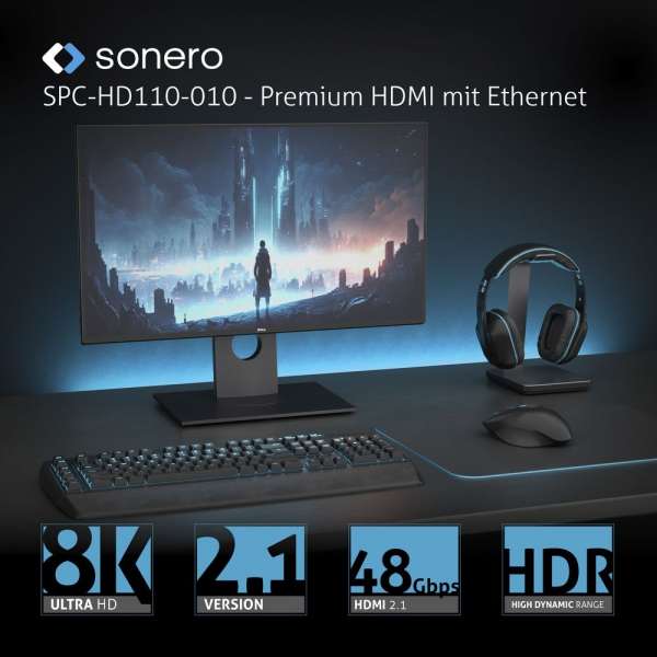 HDMI auf HDMI Kabel - 8K60 - grau/blau - 2,00m