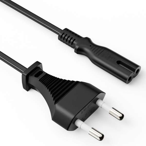 Netzkabel - Euro Stecker gerade auf IEC Buchse (C7) gerade. Schwarz. 1,00m