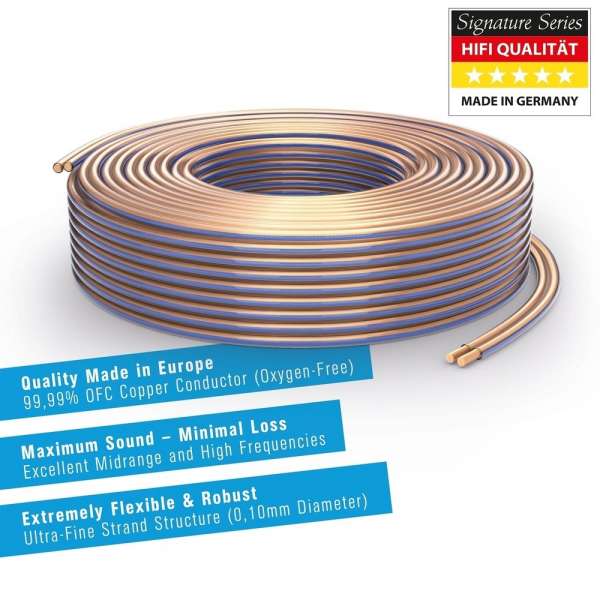 PureLink Lautsprecherkabel OFC 2x2,50mm² (0,10mm), 20,0m, transparent mit blauer Kennlinie