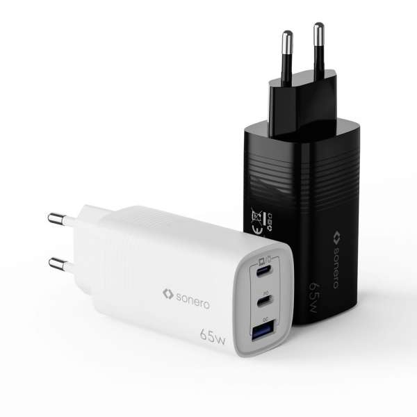 sonero USB-C & USB-A Ladegerät - 3 Port - 65W PD - schwarz