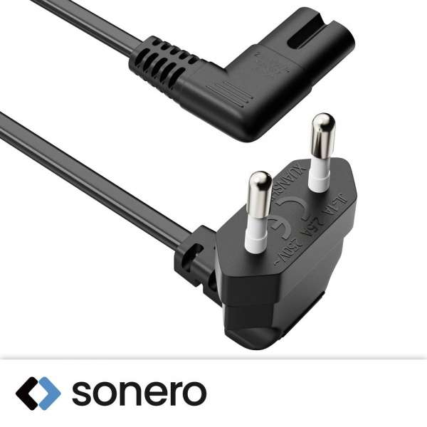 Netzkabel - Euro Stecker 90° auf IEC Buchse (C7) 90° - 5.00m - schwarz