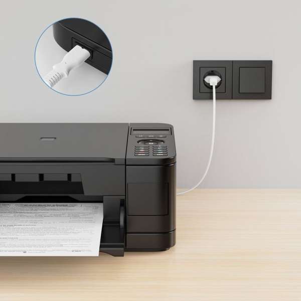 Netzkabel - Euro Stecker gerade auf IEC Buchse (C7) gerade. Weiß. 2,00m