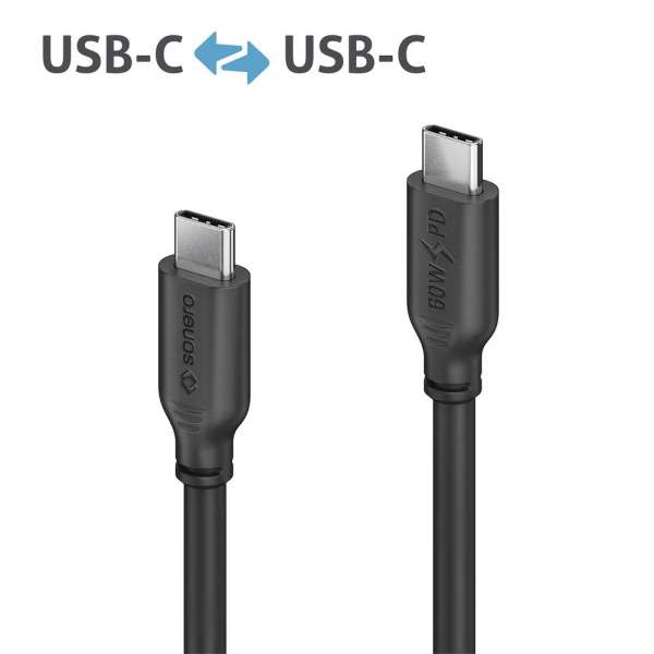 USB-C auf USB-C Ladekabel - USB 2.0, 60W PD - schwarz - 0,50m