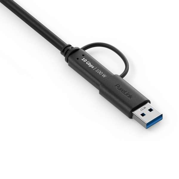 USB-C auf USB-C Kabel mit USB-A Aufsatz - 3.2 Gen 2x1, 5A, 10G, DP Alt Mode - iSerie - schwarz - 0,50m