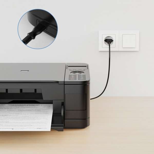 Netzkabel - Euro Stecker gerade auf IEC Buchse (C7) gerade. Schwarz. 3,00m