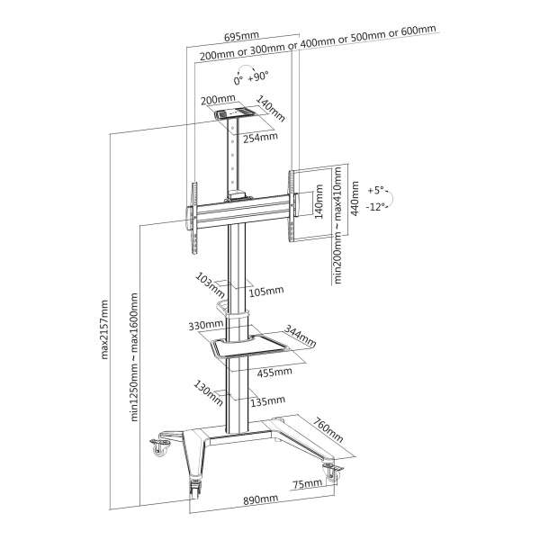 PureMounts® Premium TV Cart - Single Display bis 70", schwarz