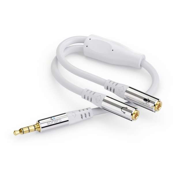 sonero 3,5mm auf 2x 3,5mm Audio Kopfhörer Adapter Kabel, weiß, 0,25m