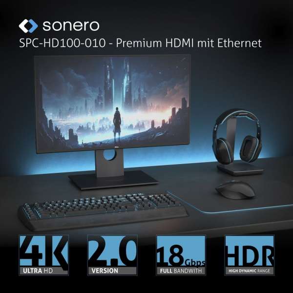 HDMI auf HDMI Kabel - 4K60 - grau/schwarz - 1,00m