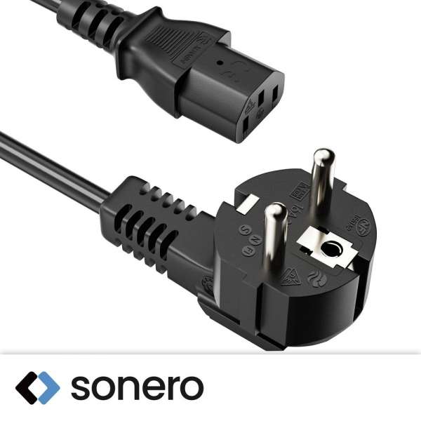 Netzkabel - Schutzkontakt Stecker 90° auf IEC Buchse (C13) gerade. Schwarz. 1,00m