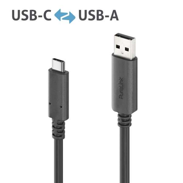 Aktives USB-C auf USB-A Kabel - USB 3.2 Gen2x1, 3A, 10Gbps - PureInstall 5,00m