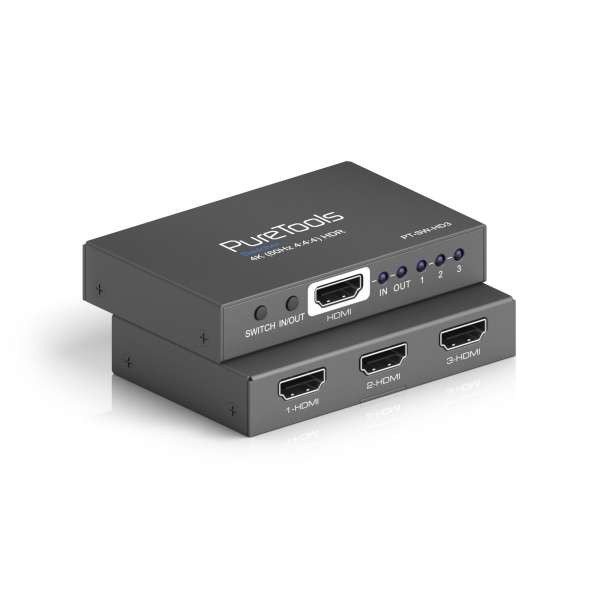 PureTools - HDMI Switcher 3x1, 4K (60Hz 4:4:4) + HDR