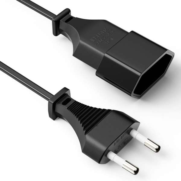 Netzkabel Verlängerung - Euro Stecker gerade auf Euro Buchse gerade. Schwarz. 1,00m