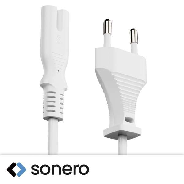 Netzkabel - Euro Stecker gerade auf IEC Buchse (C7) gerade. Weiß. 1,50m