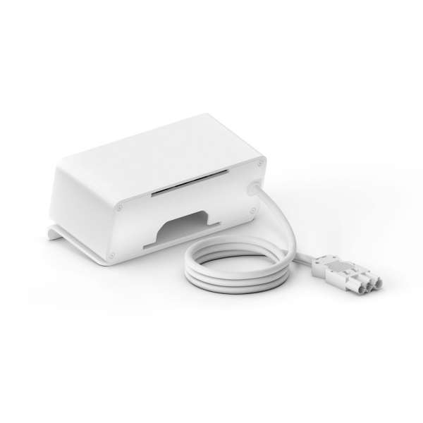 mediahub2 - 7 -Slot, freistehend, On-Table Design - weißes Gehäuse und mattweiße Module. 2 Steckdosen + 3 Leerplätze. Buchse - DE. Stecker - Wieland GST18