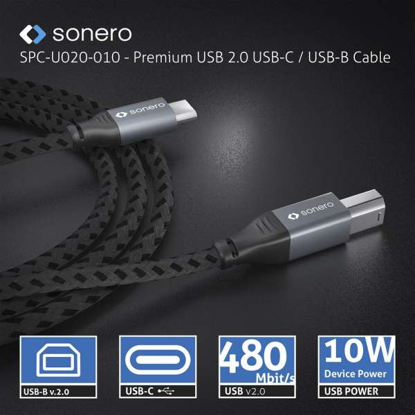 sonero USB 2.0 Kabel - C/B - Aluminium - space grey/schwarz - 1,50m