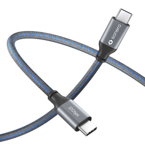USB-C auf USB-C Kabel - 3.2 Gen 2, 10Gbps, 100W PD, DP Alt Mode - grau/blau - 1,00m