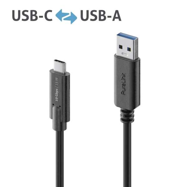 USB-C auf USB-A Kabel - 3.1 Gen 2, 3A/5V/15W, 10G - iSerie - schwarz - 0,50m