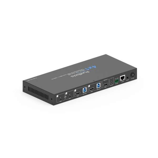 PureTools - 4x1 HDMI 2.1 KVM Switch - 48Gbps - KVM, Quad USB, schnelles Switchen Dual HDMI / Dual USB-C + 100W PD