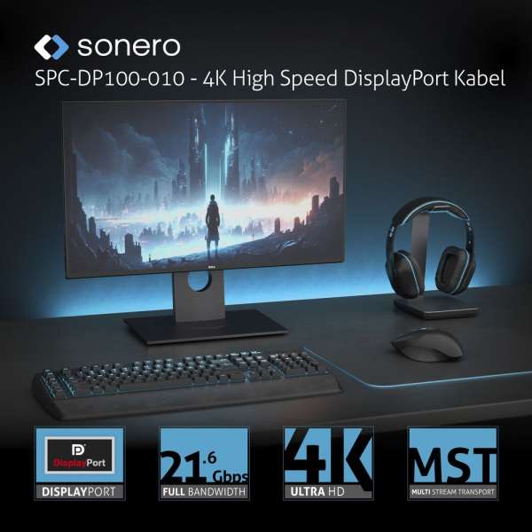 DisplayPort auf DisplayPort Kabel - 4K60 - grau/schwarz - 3,00m