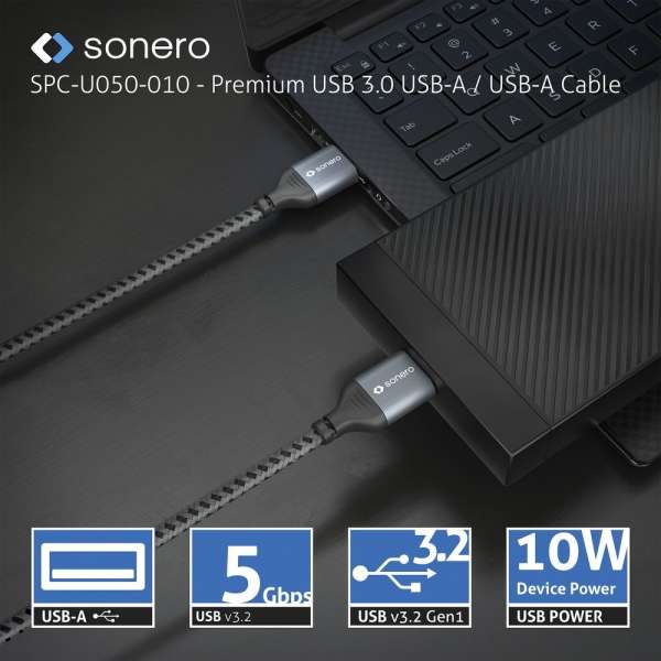 sonero USB 3.0 Kabel - A/A - Aluminium - space grey/schwarz - 1,00m