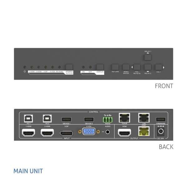 PureTools - Telekonferenz Scaler Switcher 4x2, 4K, HDMI & HDBaseT Ausgang