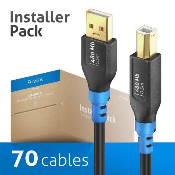 FlexInstall USB-A auf USB-B Kabel USB 2.0 480Mbps 0.50m - Installer Pack 70 stk.