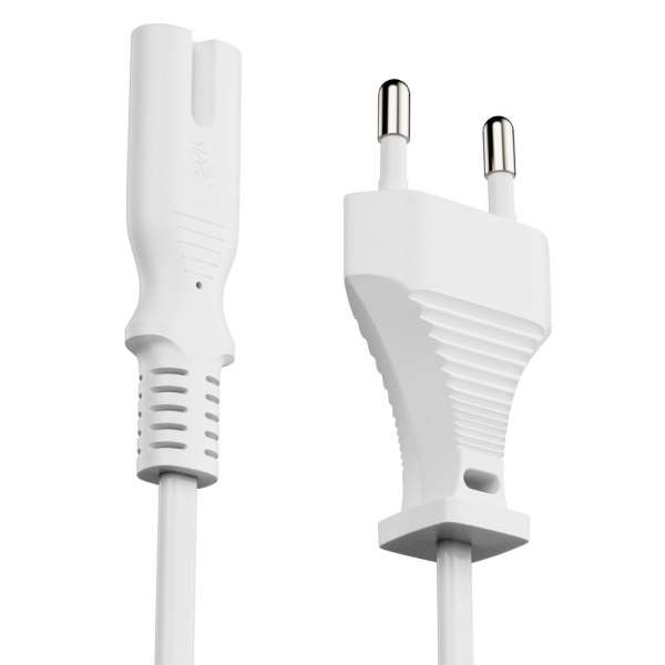 Netzkabel - Euro Stecker gerade auf IEC Buchse (C7) gerade. Weiß. 5,00m
