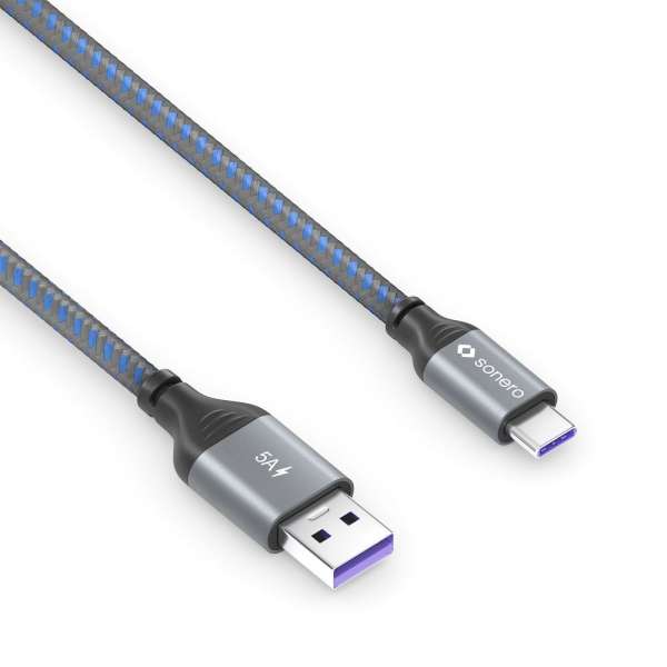 USB-C auf USB-A Ladekabel - USB 2.0, Super-Fast Charge 5V/5A - grau/blau - 1,00m