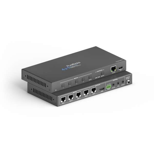 PureTools - HDBaseT Switcher 4x1 mit HDMI Ausgang, 4K (60Hz 4:2:0)