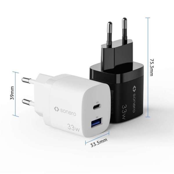 sonero USB-C & USB-A GaN Ladegerät - 2 Port - 33W PD - weiß