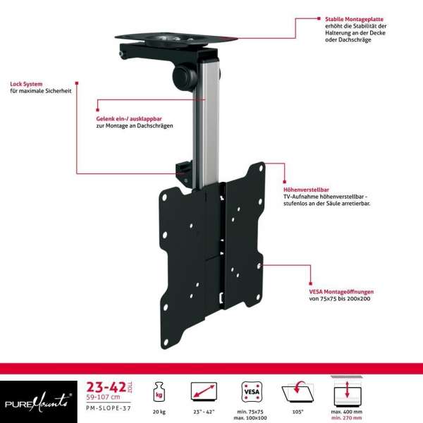 PureMounts® Premium TV Deckenhalterung 23-42''''