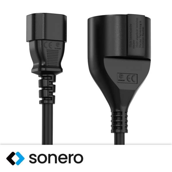 Netzkabel - Schutzkontakt Buchse gerade auf IEC Stecker (C14) gerade. Schwarz. 5,00m