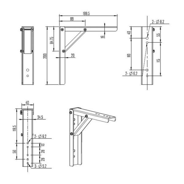 Halterungs-Verlängerung aus Metall 20,0x20,0cm (8x8")