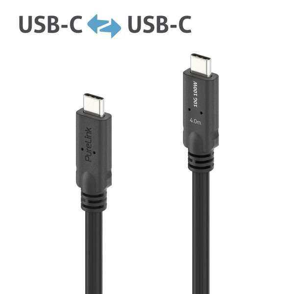 USB-C auf USB-C Kabel mit E-marker USB 3.2 Gen1x2 10Gbps, 100W - PureInstall 4.00m