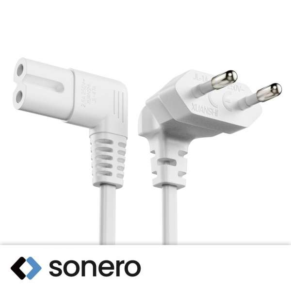 Netzkabel - Euro Stecker 90° auf IEC Buchse (C7) 90° - 2.00m - weiß