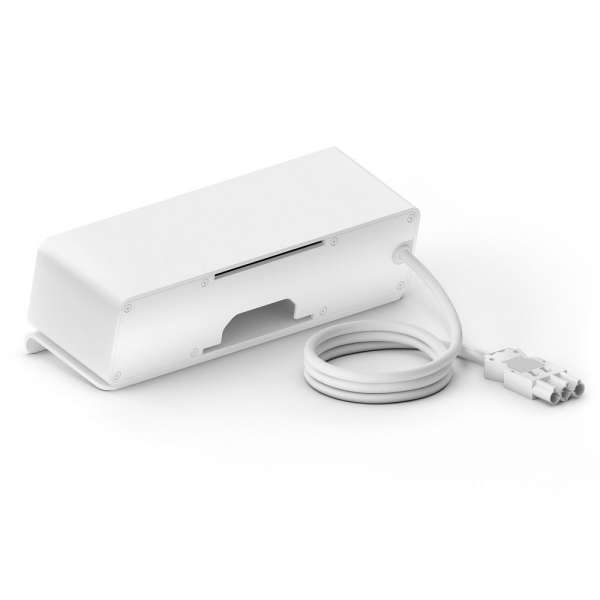 mediahub2 - 10 -Slot, freistehend, On-Table Design - weißes Gehäuse und mattweiße Module. 3 Steckdosen + 4 Leerplätze. Buchse - DE. Stecker - Wieland GST18