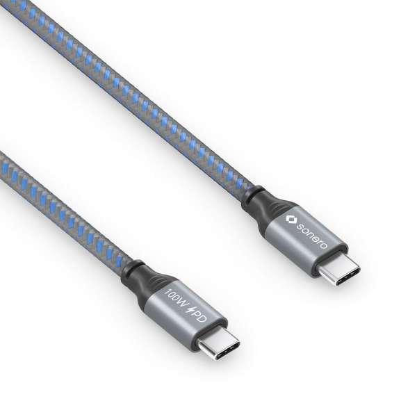 USB-C auf USB-C Ladekabel - USB 2.0, 100W PD - grau/blau - 1,50m